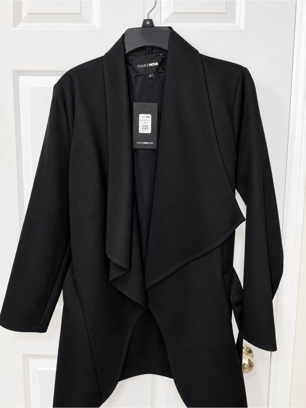 Fashion Nova Black Draped Open-Front Trench Coat